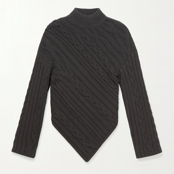 Proenza Schouler Black Label Cable Knit Asymmetric Sweater Black M Italy NWOT - Picture 2 of 9